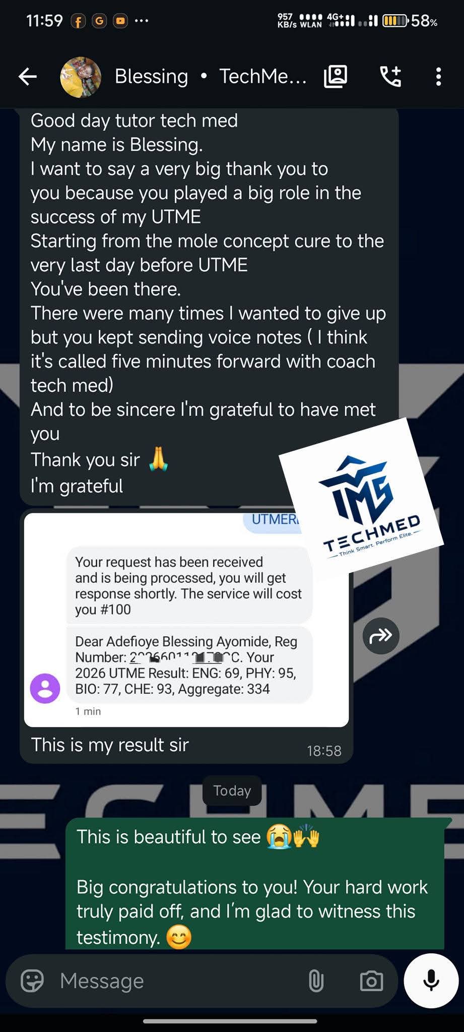 Blessing Ayomide UTME Result 334