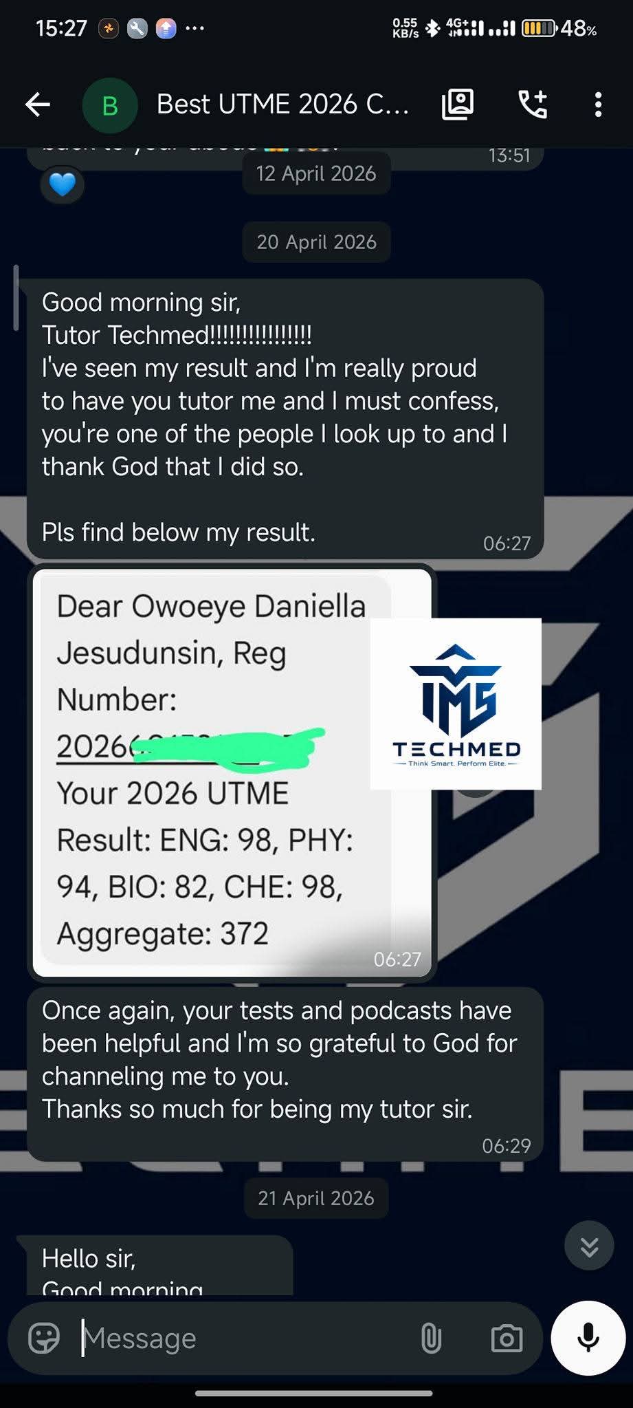 Owoeye Daniella UTME Result 372