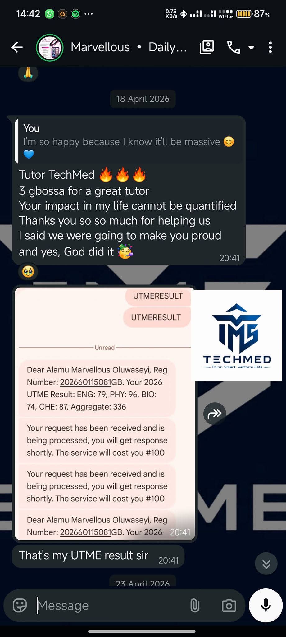Alamu Marvellous UTME Result 336