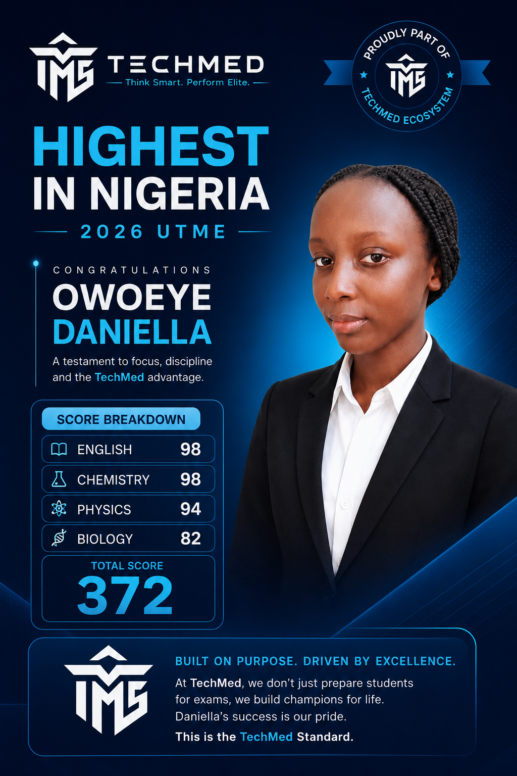 Owoeye Daniella - Highest JAMB Score 2026 Nigeria